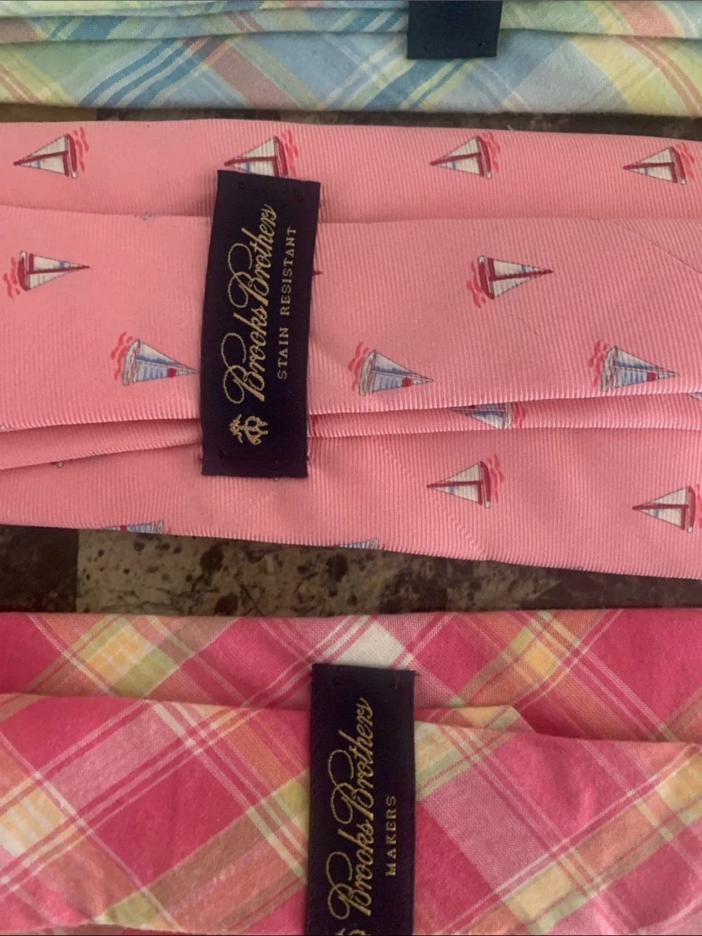 Brooks Brothers Pastel Pink and Blue Plaid with Pink Sailboat Tie